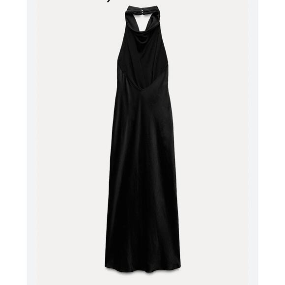 Nwt- Zara -ZW COLLECTION LONG HALTER NECK DRESS -XS - Picture 2 of 5